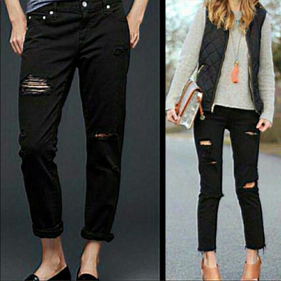 GAP‎ 1969 Distressed Destroyed Black Girlfriend jeans 25R - Picture 1 of 8